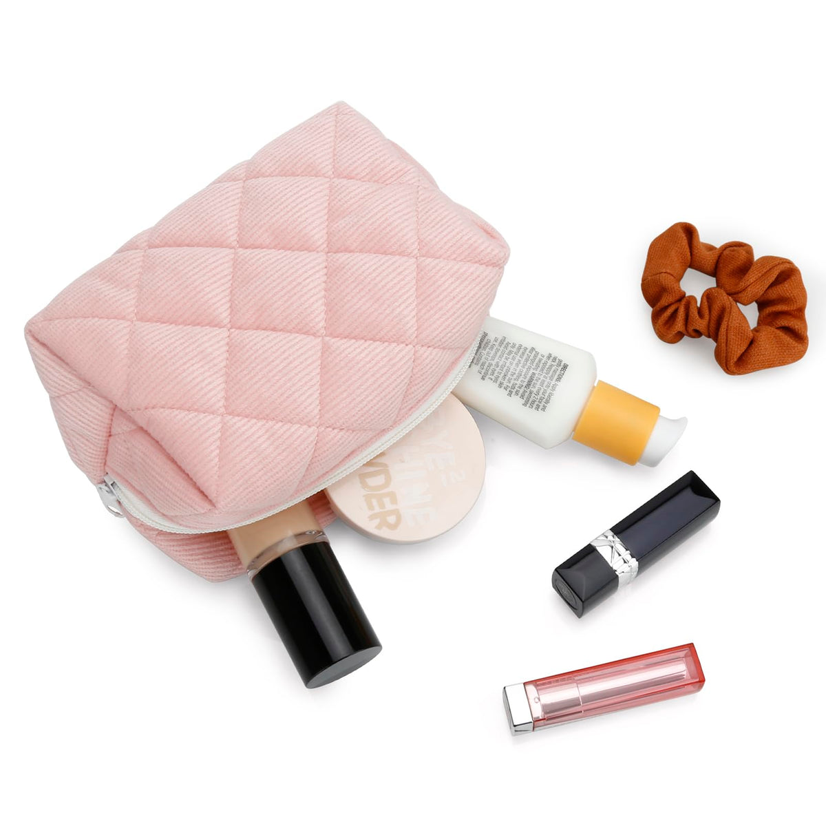 Corduroy Makeup Bag - Pink Travel Pouch Gift
