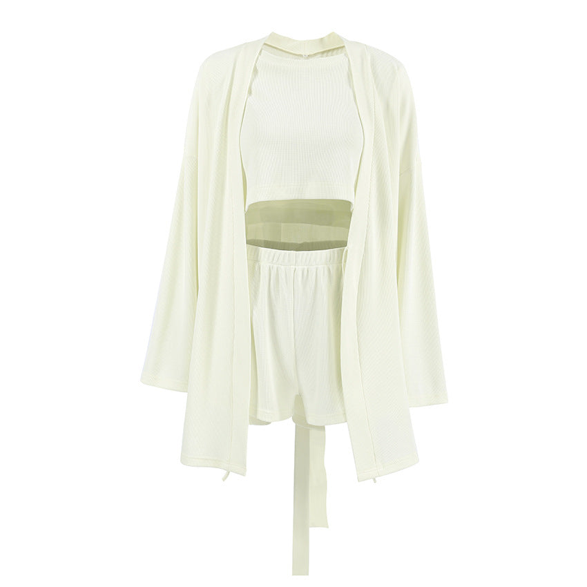 Waffle Knit 3-Piece Robe Lounge Set - Linden & Lather