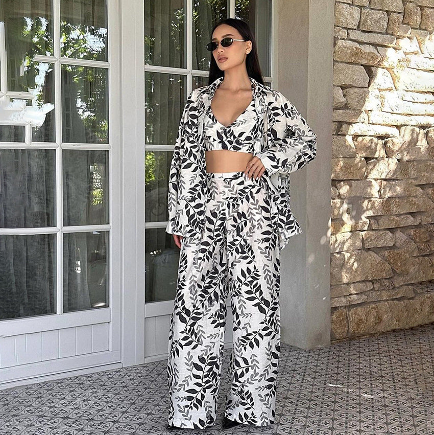 Satin Print Open-Front Pajama Set - Linden & Lather