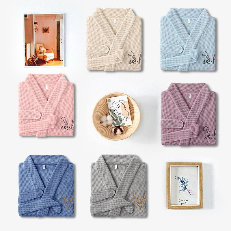 Waffle Coral Fleece Hotel-Style Bathrobe - Linden & Lather