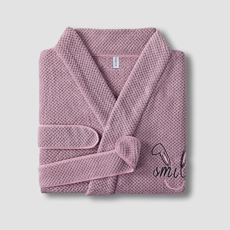 Waffle Coral Fleece Hotel-Style Bathrobe - Linden & Lather