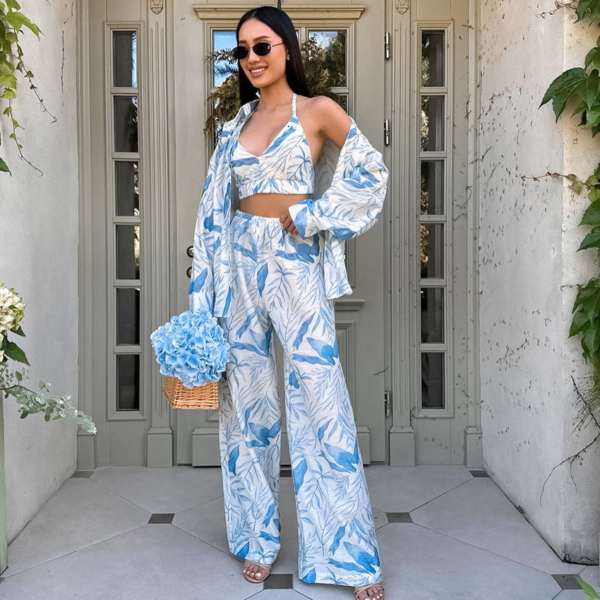 Satin Print Open-Front Pajama Set - Linden & Lather