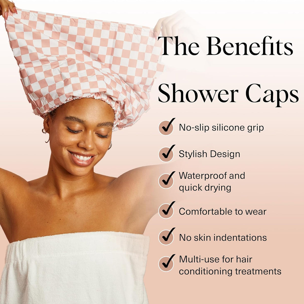 Satin-Lined Checkered Bath Cap, view 10