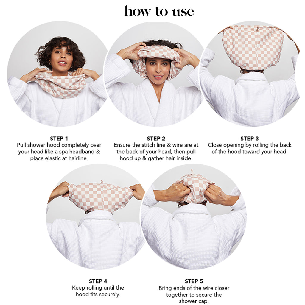 Satin-Lined Checkered Bath Cap, view 5