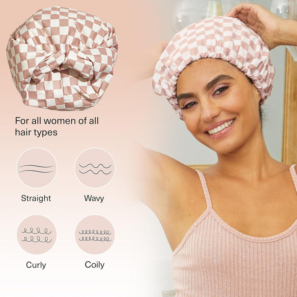 Satin-Lined Checkered Bath Cap, view 3