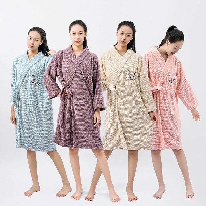 Waffle Coral Fleece Hotel-Style Bathrobe - Linden & Lather